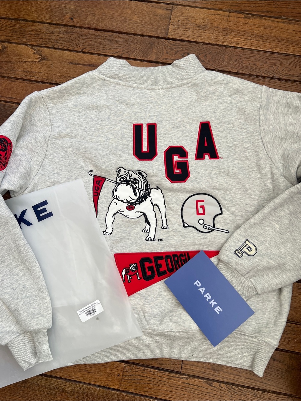 PARKE George Bulldog Graphic Mockneck Fleece Size S/M New In Bag NWT